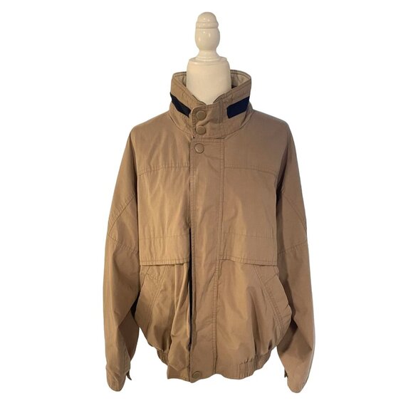 Members Only Mens Tan Bomber Jacket L - Retro Style With Snap & Zipper Closures - Picture 1 of 5